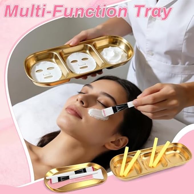 Windspeed 31 SET ESTHETICIAN SUPPLIES DIY SKINCARE KIT INCLUDE 3 FACIAL BOWLS 1 COMPARTMENT TRAY 1 SKINCARE TRAY 3 MASK BRUSHES 3 SILICONE MASK BRUSHER 3 HEADBANDS 1 MIRROR 3 SPOON 12 SPONGES 1 STORAGE BAG - Image 3